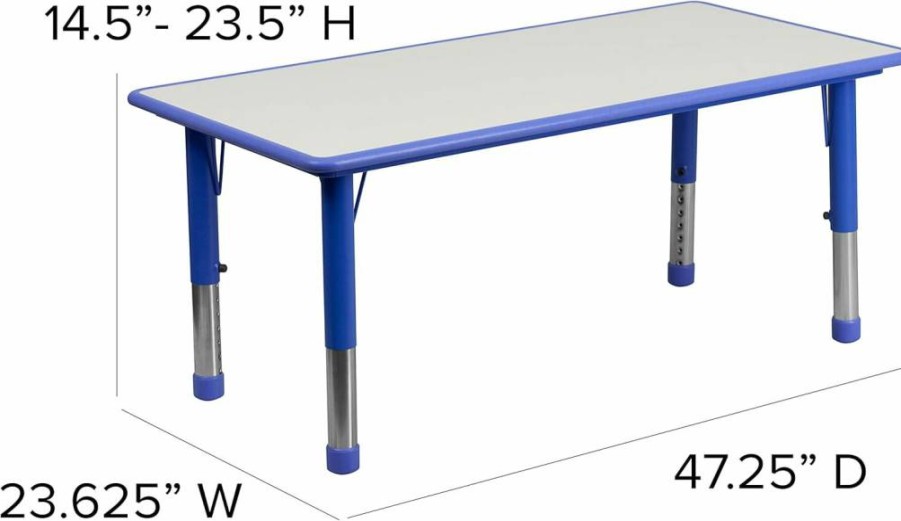Flash Furniture Wren Adjustable Kids Activity Table - 23.6"W x 47.2"L Plastic School & Home Learning Table in Gray/Blue