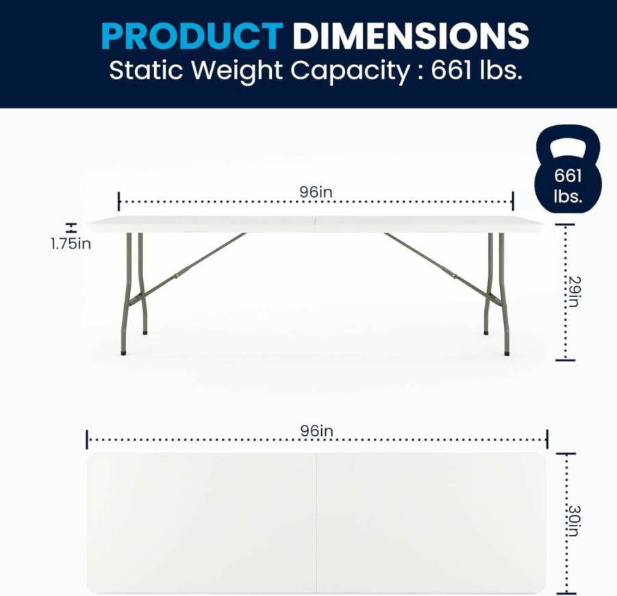 Flash Furniture 8ft Rectangular Bi-Fold Folding Table with Handle, Portable Granite White Banquet Table for Indoor Outdoor Events, 30x96 Inches