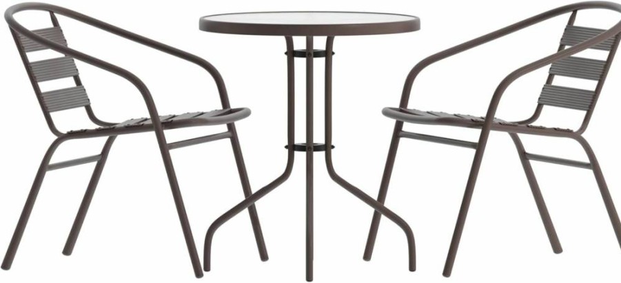 Flash Furniture 23.75-Inch Round Glass Top Dining Table with 2 Black Aluminum Stackable Chairs, Modern Metal Kitchen Set