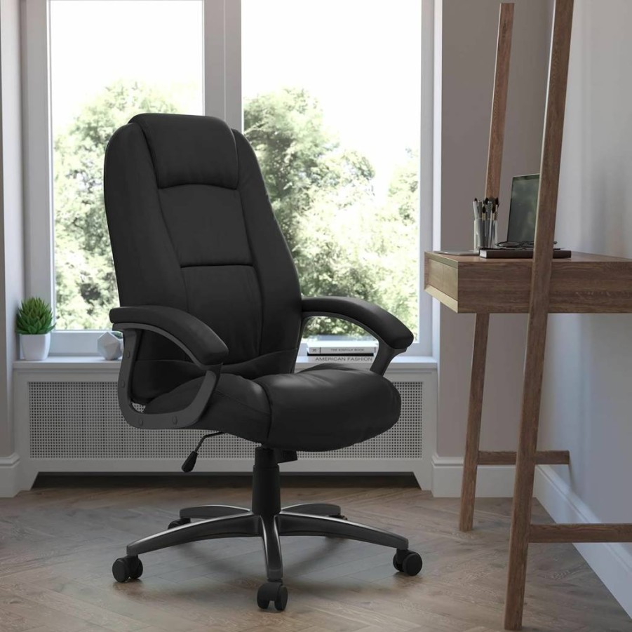 Flash Furniture Jules High-Back Executive Office Chair - Ergonomic Swivel Design with Lumbar Support & Adjustable Arms, Black LeatherSoft