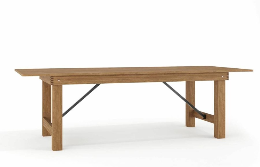 Flash Furniture Hercules Series 8-Foot Rustic Solid Pine Folding Table – Antique Farmhouse Rectangular Dining & Event Extension Table