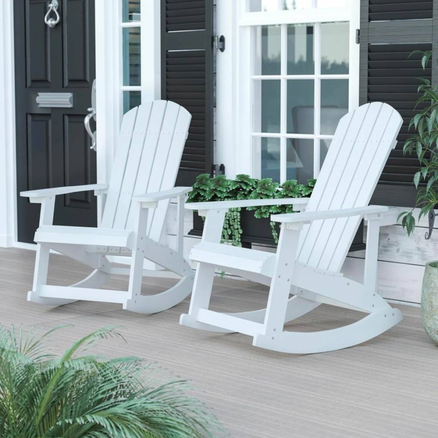 Flash Furniture Savannah All-Weather Red Poly Resin Adirondack Rocking Chair with Stainless Steel Hardware - Outdoor Patio Furniture
