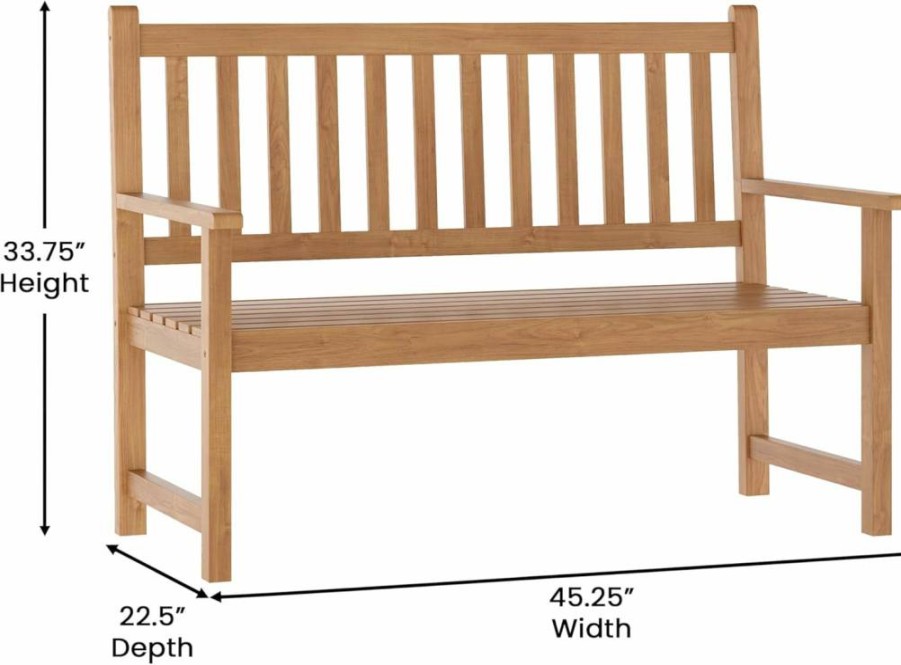 Flash Furniture Adele 2-Person Acacia Wood Patio Bench - Indoor/Outdoor Slatted Loveseat for Garden, Porch, Yard, Park - Brown Commercial Grade Seating