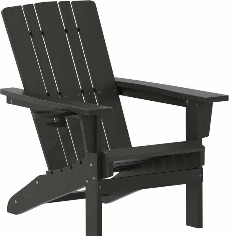 Flash Furniture Halifax Blue Poly Resin Adirondack Chair - Weather Resistant Outdoor Patio Seat with Cup Holder