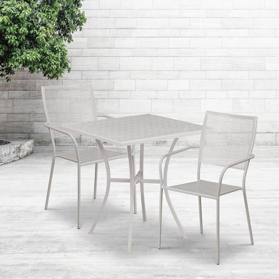 Flash Furniture 35.5" Square Gold Steel Patio Table Set with 2 Matching Chairs for Indoor-Outdoor Use