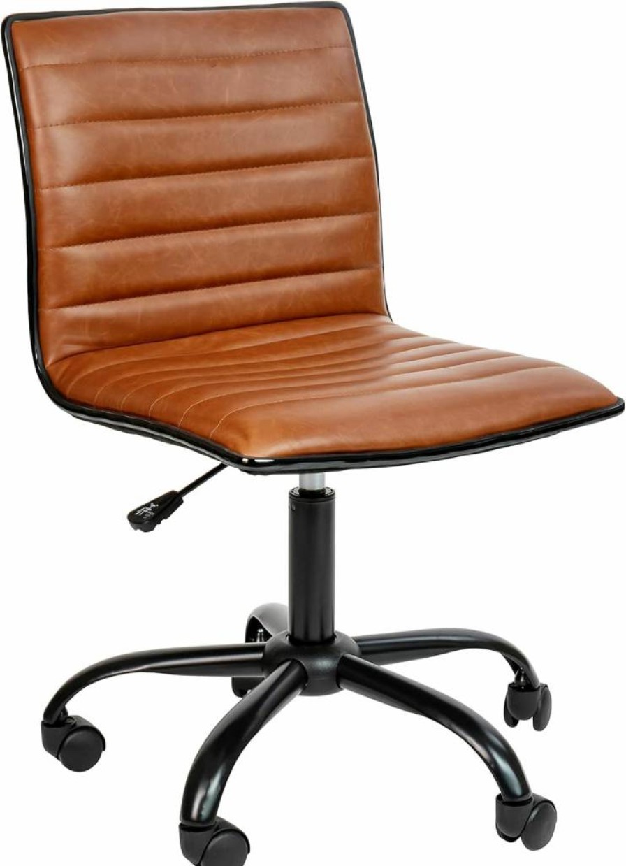 Flash Furniture Alan Modern Swivel Office Chair - Low Back, Armless, Tan Ribbed Design for Task & Workspace Comfort