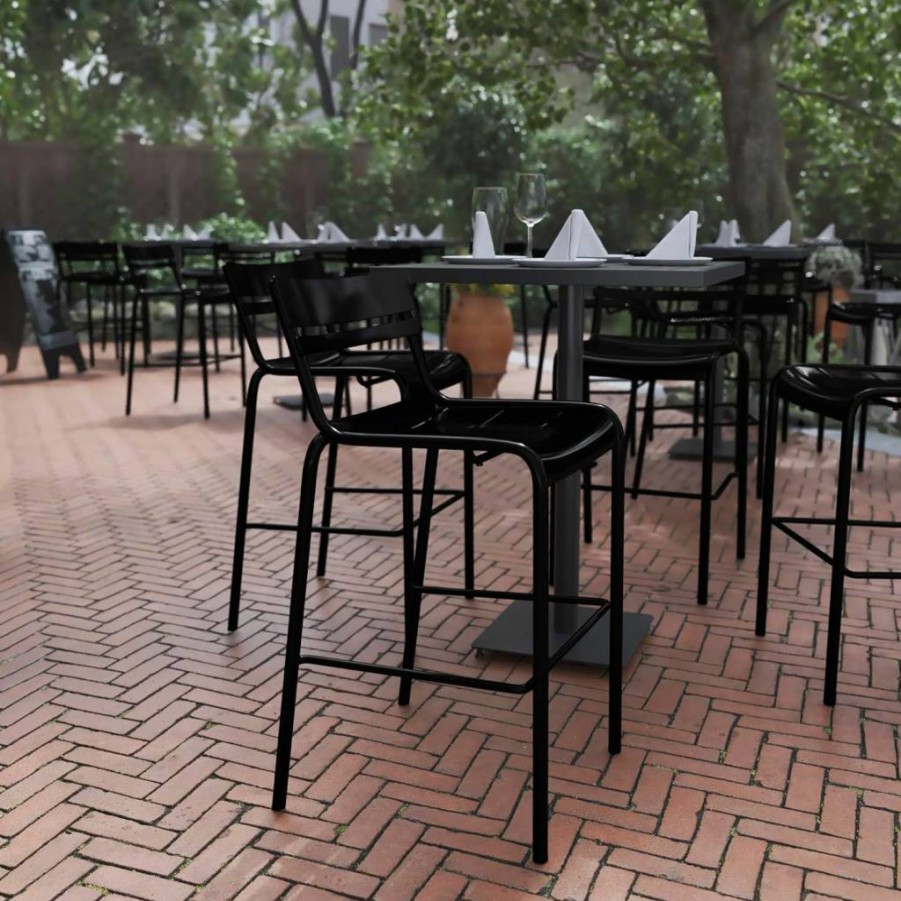 Flash Furniture Nash 2-Pack Commercial Steel Stackable Bar Stools with Slat Back, Indoor-Outdoor Use, Silver