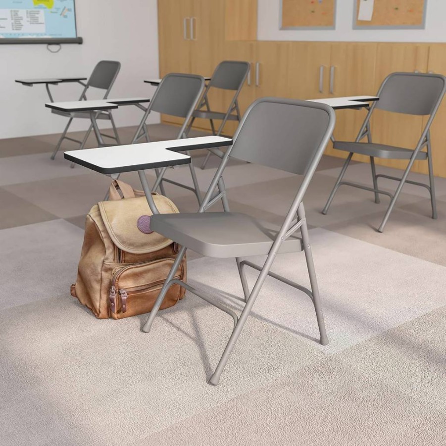 Flash Furniture Rutherford Gray Folding Chair with Right-Hand Tablet Arm - Commercial, Foldable Conference Room Chair (Set of 2)