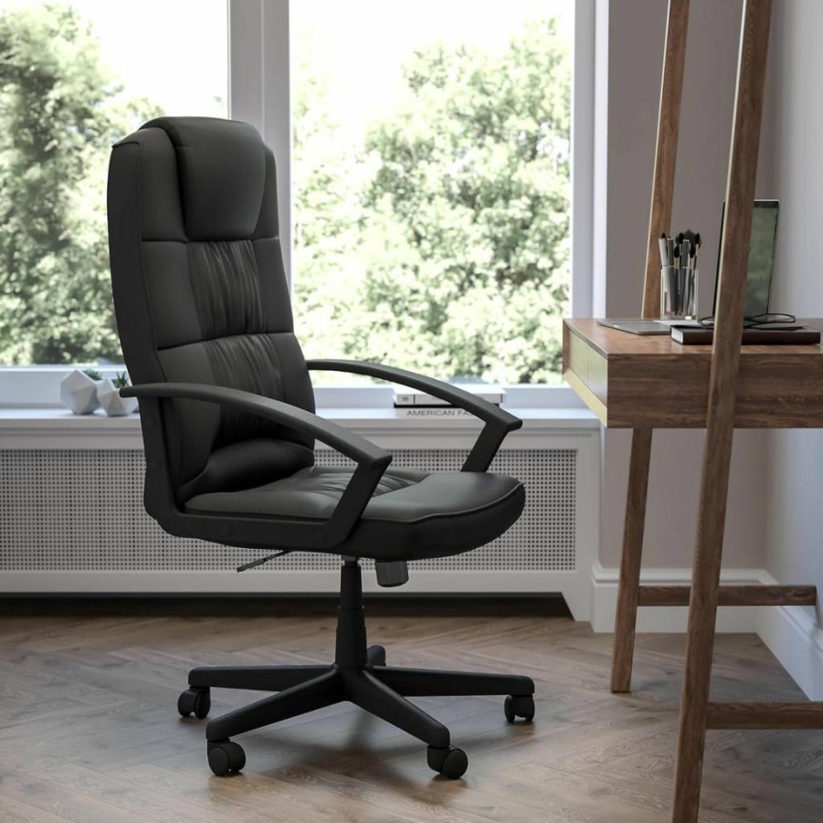 Flash Furniture High Back Office Chair with Arms - Black Leathersoft Padded Task Chair for Comfort & Support