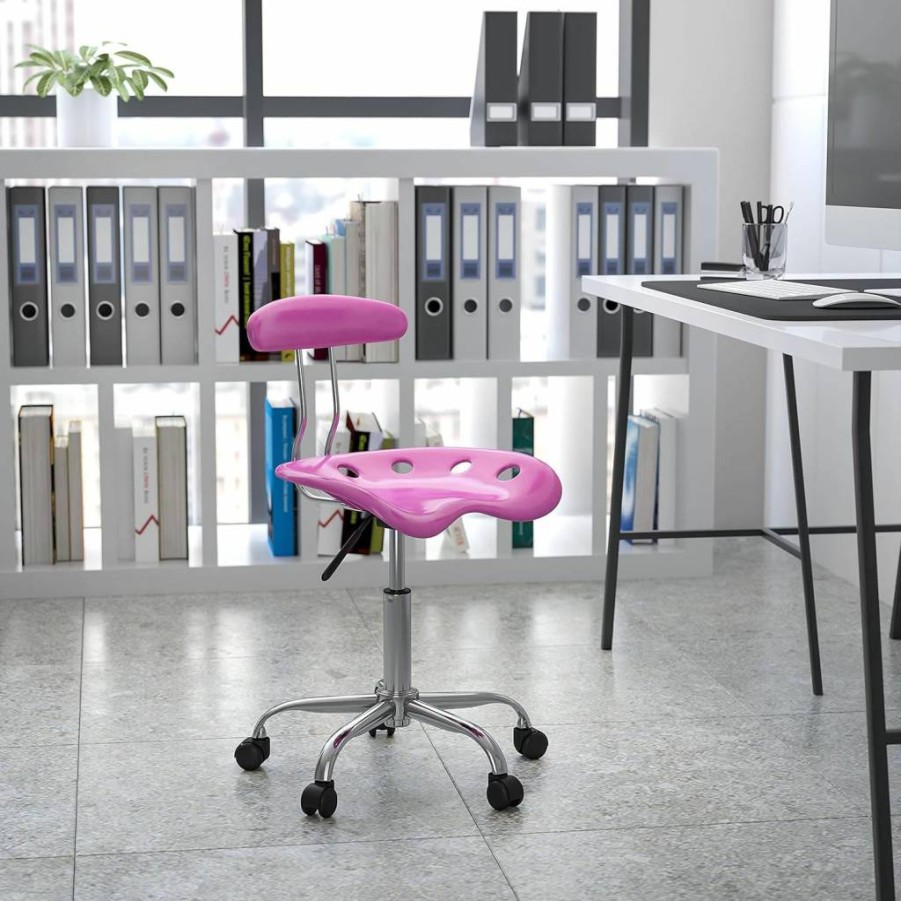 Flash Furniture Taylor Vibrant Black Tractor Seat Stool with Chrome Base - Adjustable Bar Stool for Home & Commercial Use