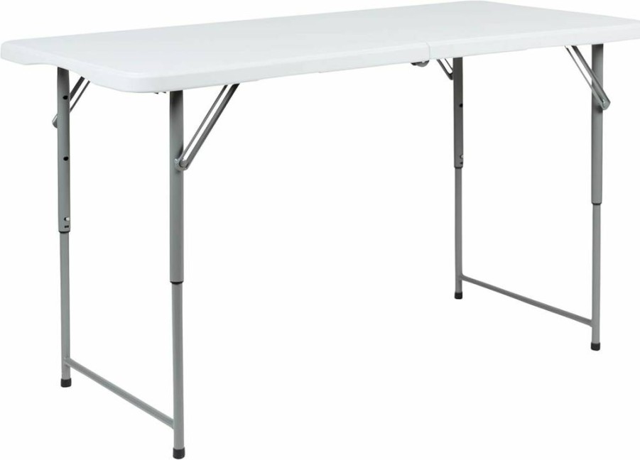 Flash Furniture 4-Foot Adjustable Height Bi-Fold White Plastic Folding Table - Granite Finish