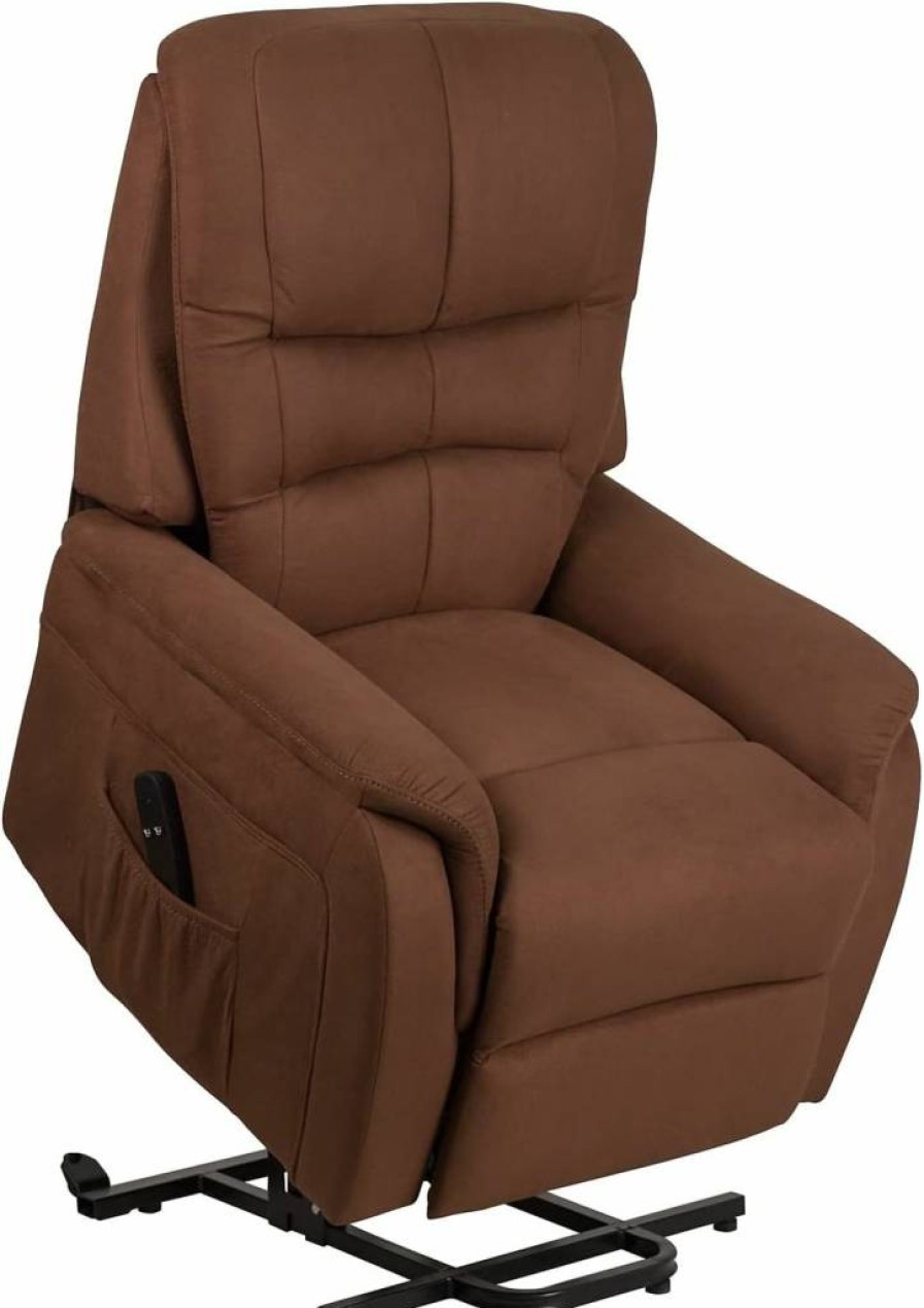 Flash Furniture Hercules Power Lift Recliner - Brown Leathersoft Electric Chair for Elderly & Seniors with Easy Mobility