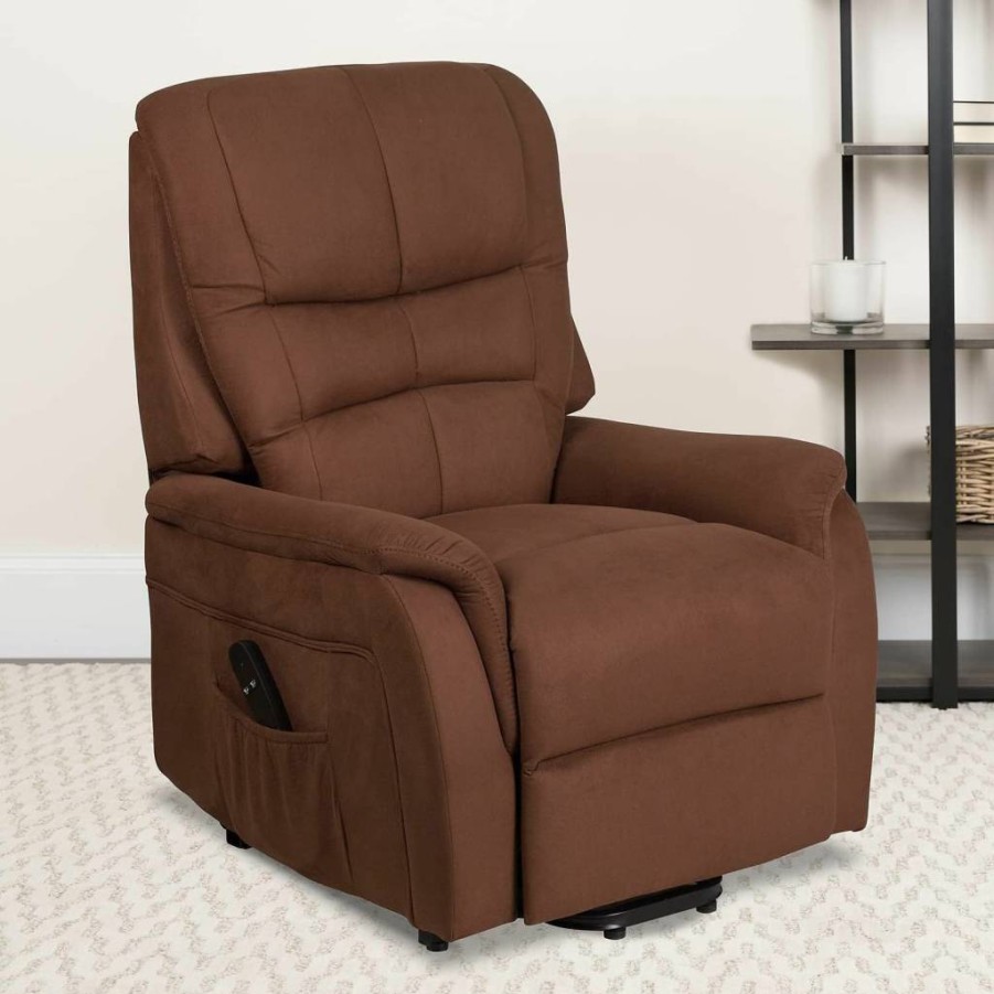 Flash Furniture Hercules Power Lift Recliner - Brown Leathersoft Electric Chair for Elderly & Seniors with Easy Mobility