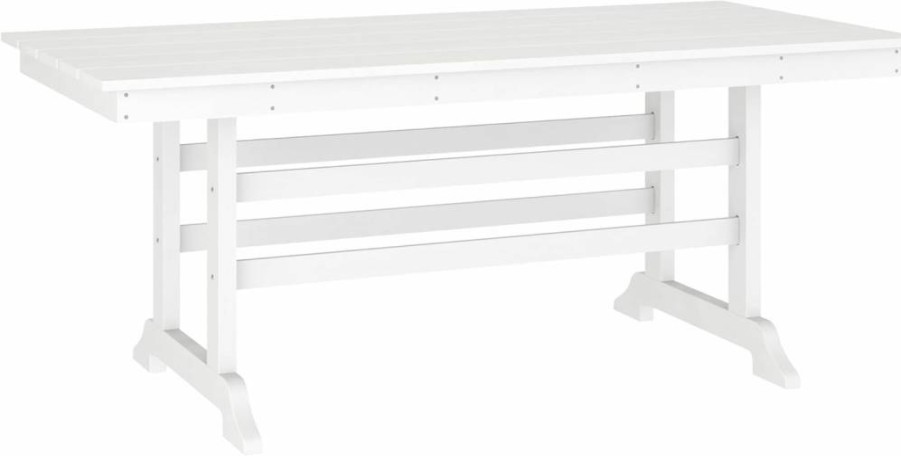 Flash Furniture 72" White Outdoor Dining Table - Commercial Grade Recycled HDPE, UV Resistant, All-Weather Adirondack Style, Seats 6