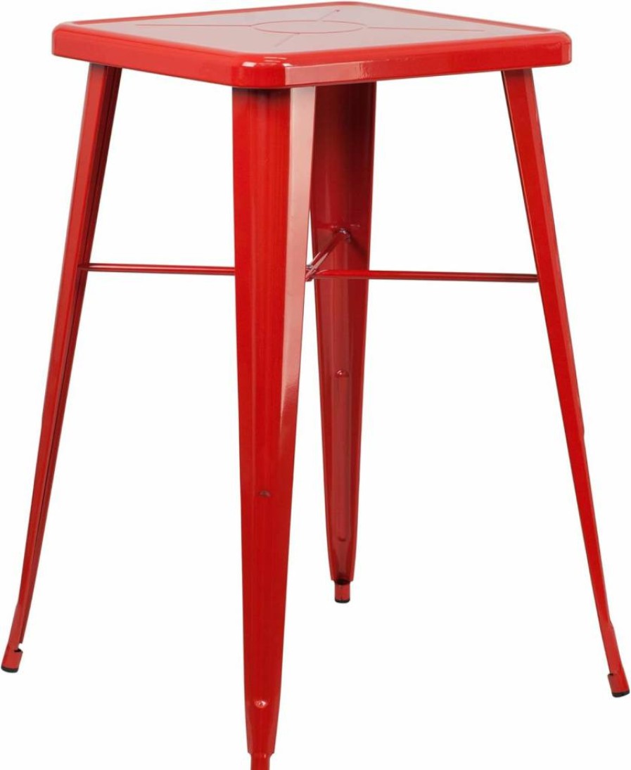 Flash Furniture 24" Square Orange Metal Bar Table - Indoor Outdoor Commercial Height Pub Dining Counter Stool