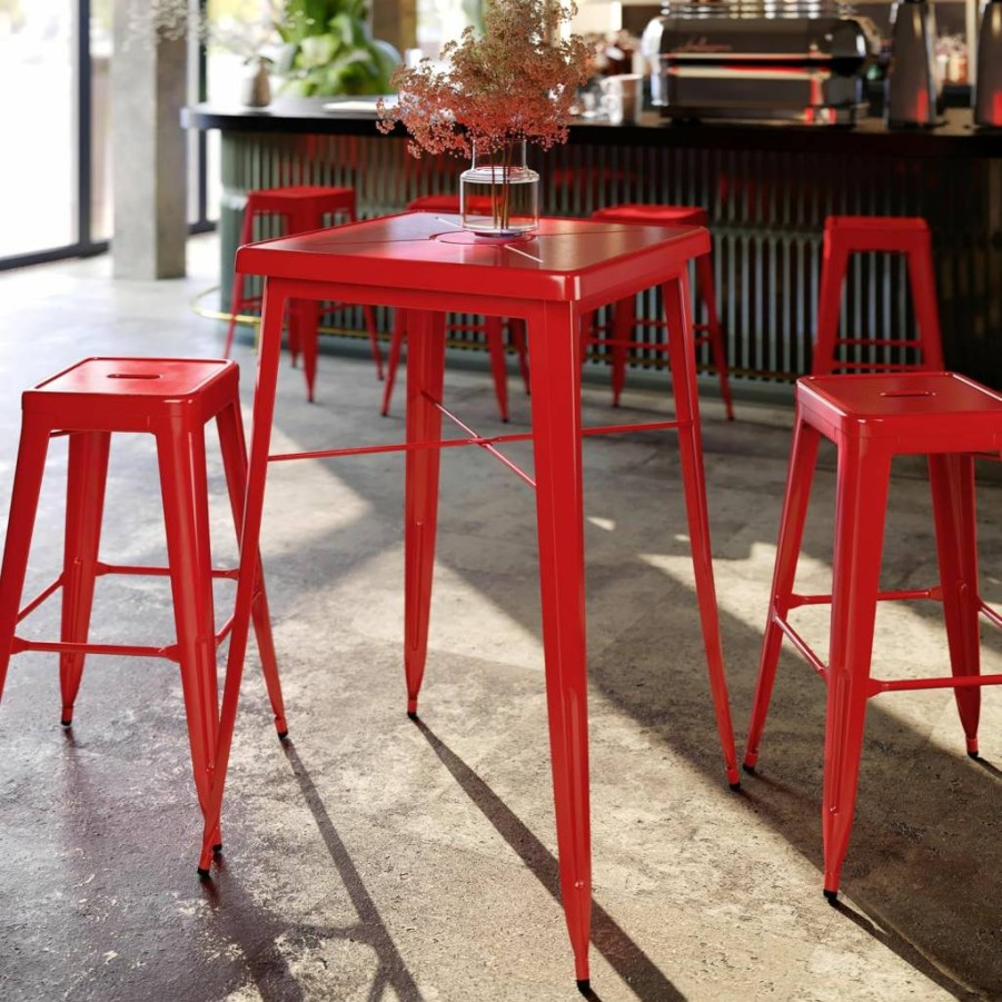 Flash Furniture 24" Square Orange Metal Bar Table - Indoor Outdoor Commercial Height Pub Dining Counter Stool