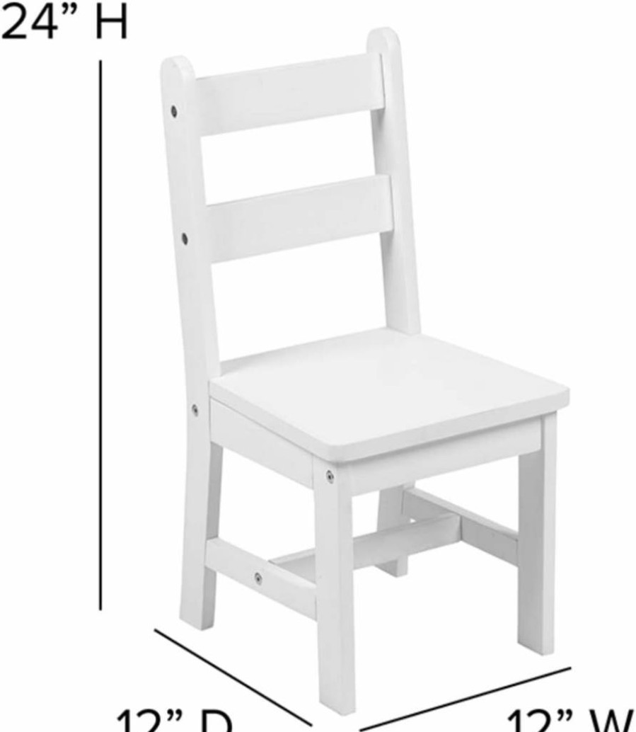 Flash Furniture Kyndl White 3-Piece Kids Hardwood Table and Chair Set for Playroom, Bedroom, Kitchen