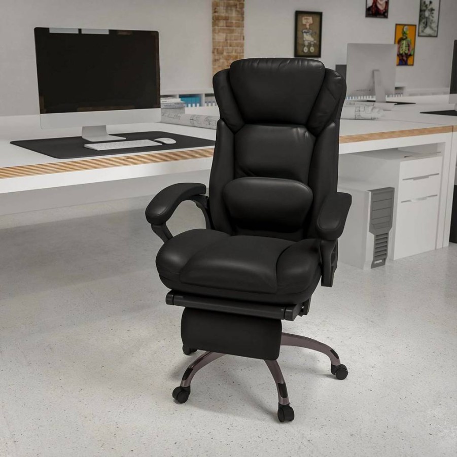 Flash Furniture Martin High-Back Executive Office Chair - Ergonomic LeatherSoft Recliner with Swivel Base, Lumbar Support & Adjustable Arms