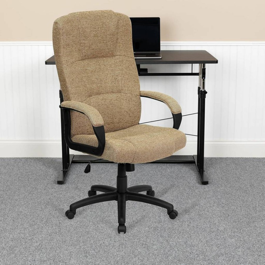 Flash Furniture Rochelle High Back Executive Office Chair - Gray Fabric Swivel Task Chair with Adjustable Arms, Ergonomic Support for Home & Business Workspaces