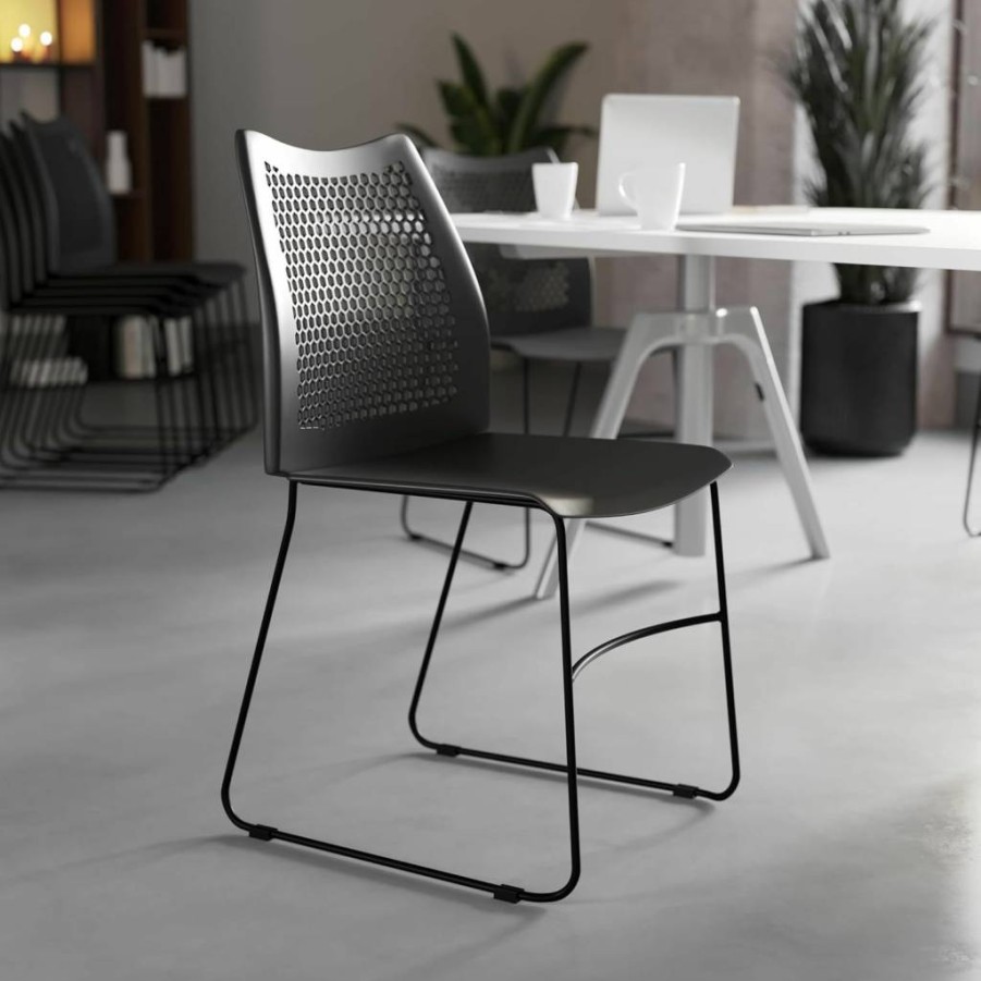 Flash Furniture Hercules Series 5-Pack Gray Ergonomic Stacking Office Chairs with Air-Vent Honeycomb Backs