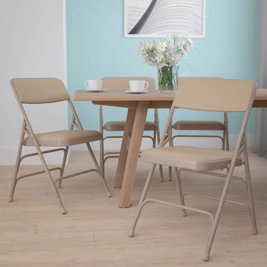 Flash Furniture Hercules Series Black Vinyl Metal Folding Chair - Heavy Duty, Curved Triple Braced & Double Hinged Design