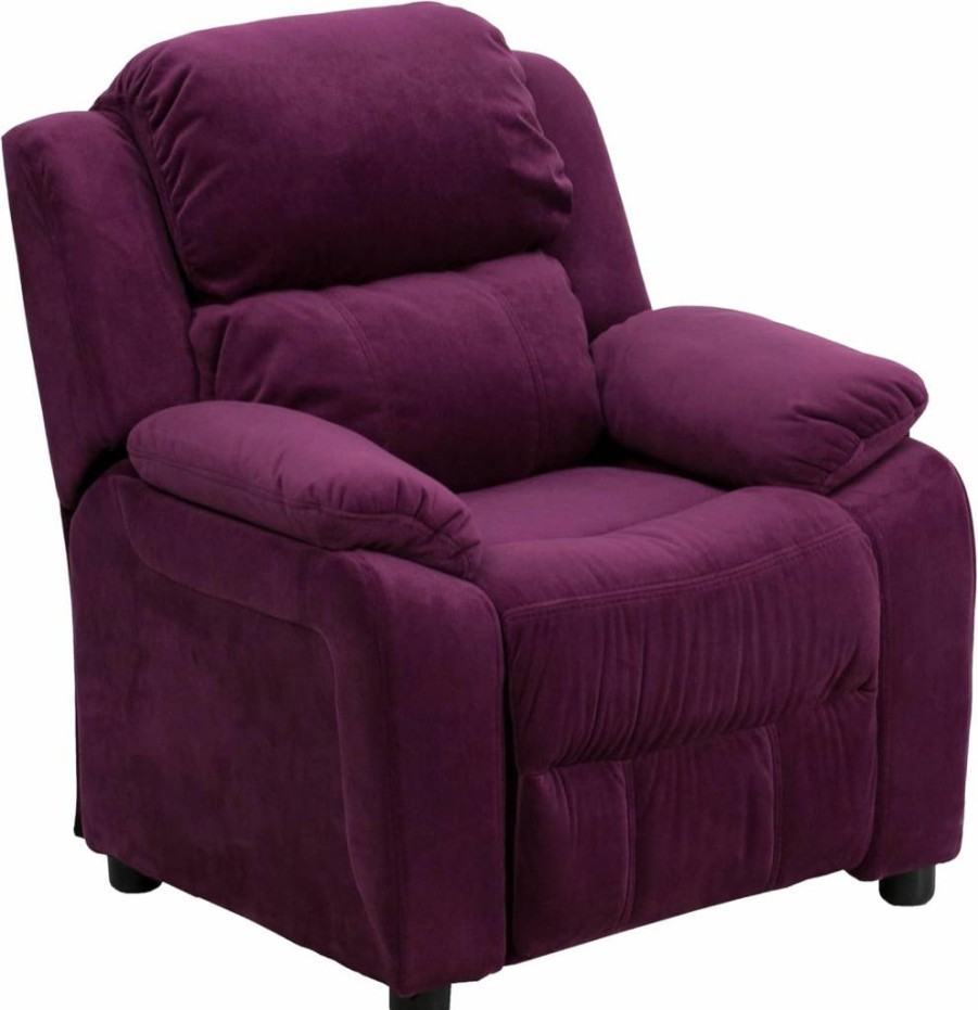 Flash Furniture Charlie Kids Recliner Chair - Lavender Vinyl, Flip-Up Storage Arms, Safety Recline, Supports 90 Lbs, Modern Children's Reclining Seat