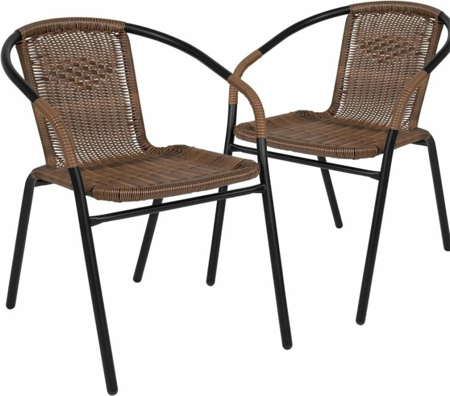 Flash Furniture 4-Piece Black Lila Modern Rattan Stackable Dining Chairs for Indoor Outdoor Patio Restaurant Bistro Setting