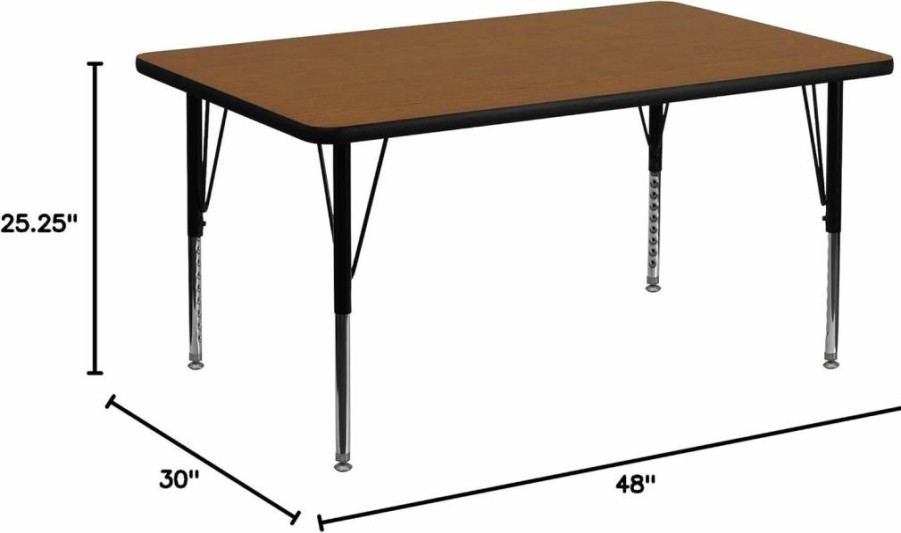 Flash Furniture Wren 30x48 Inch Adjustable Height Rectangular Activity Table - Oak HPL Laminate Top for Office, Classroom, or Home Use
