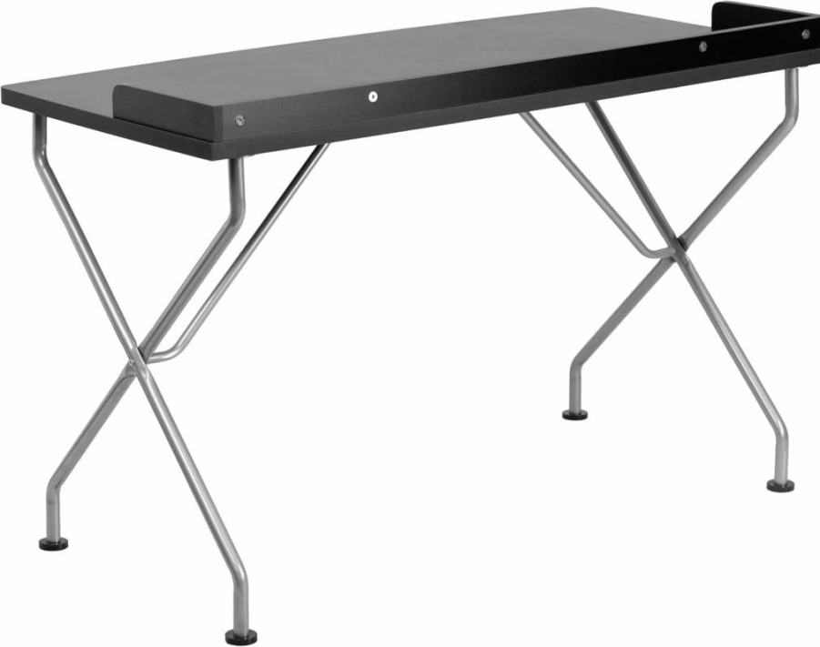 Flash Furniture Black Office Desk with Silver Metal Frame and Raised Border - Sturdy Computer Workstation