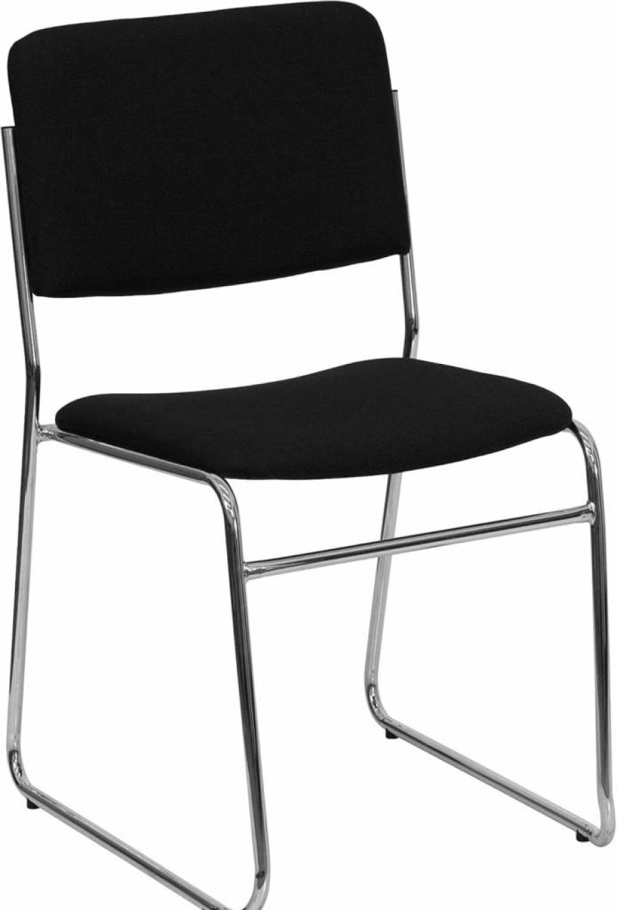 Flash Furniture Hercules Series 5-Pack Stacking Chairs - 500 lb Capacity, High-Density Black Fabric, Sled Base