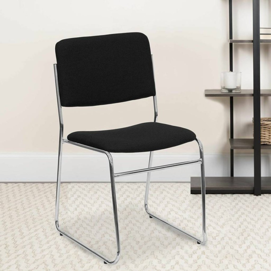 Flash Furniture Hercules Series 5-Pack Stacking Chairs - 500 lb Capacity, High-Density Black Fabric, Sled Base
