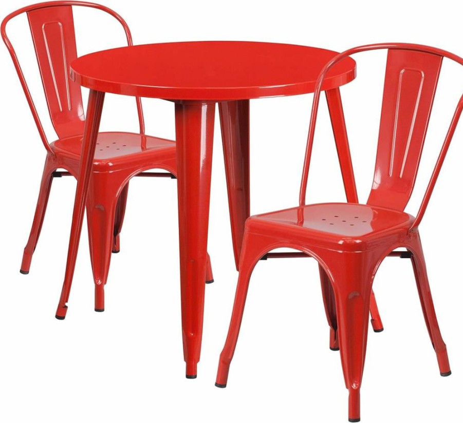 Flash Furniture 30-Inch Round Orange Metal Outdoor Cafe Table Set with 2 Chairs - Commercial Grade All-Weather Dining for Patio, Bistro & Garden