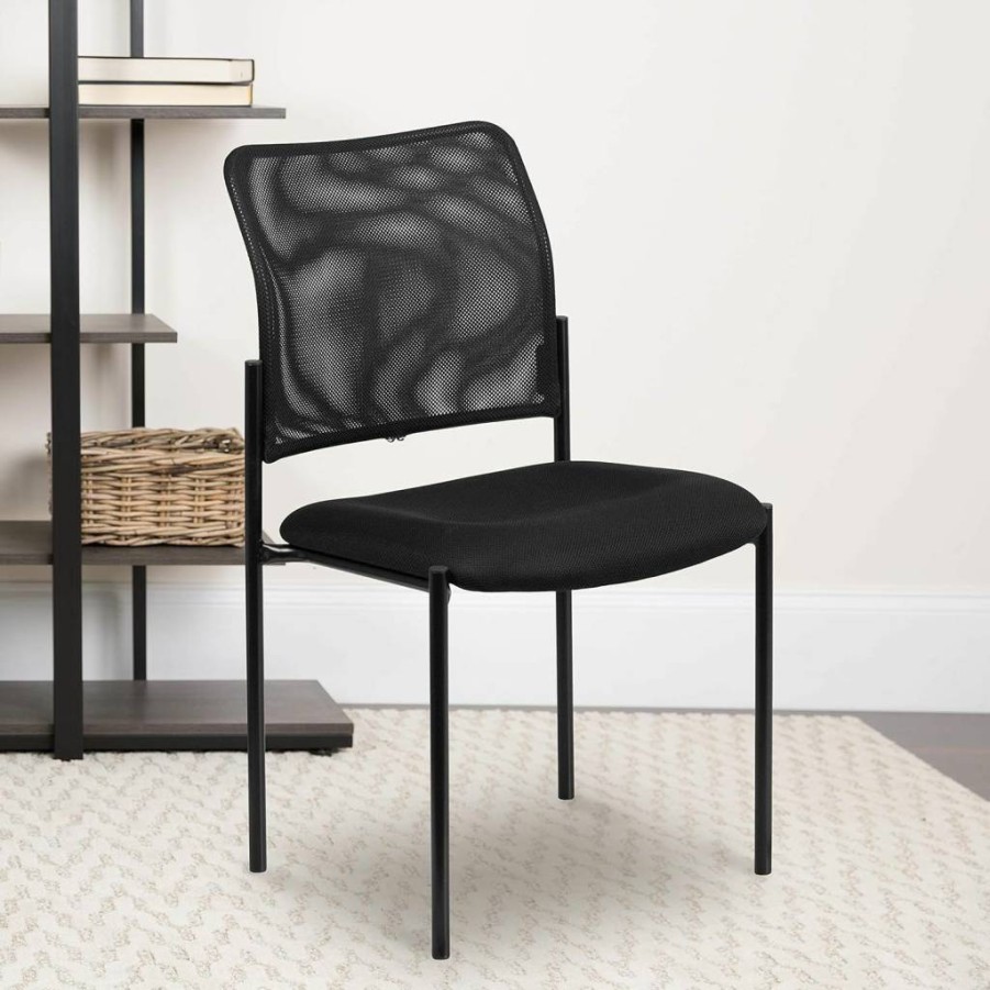 Flash Furniture Jana Black Mesh Stackable Office Chair with Steel Frame