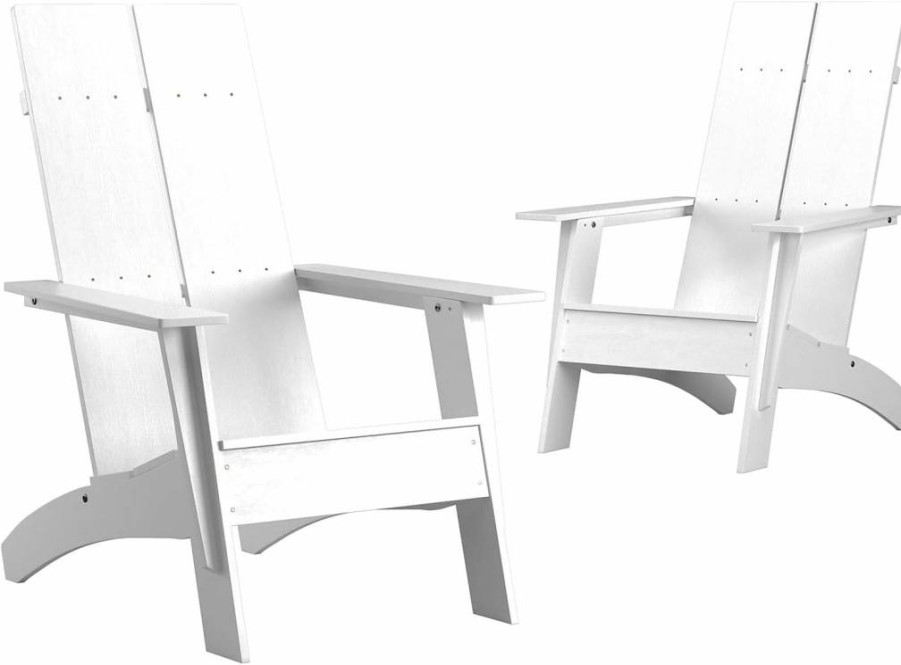 Flash Furniture Modern Commercial Adirondack Chair - Navy Blue All-Weather Poly Resin Lounge Chair with 2-Slat Back