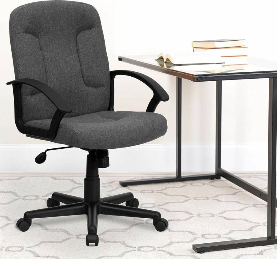 Flash Furniture Garver Executive Office Chair - Gray Fabric Mid-Back Swivel with Nylon Arms, Ergonomic Desk Chair
