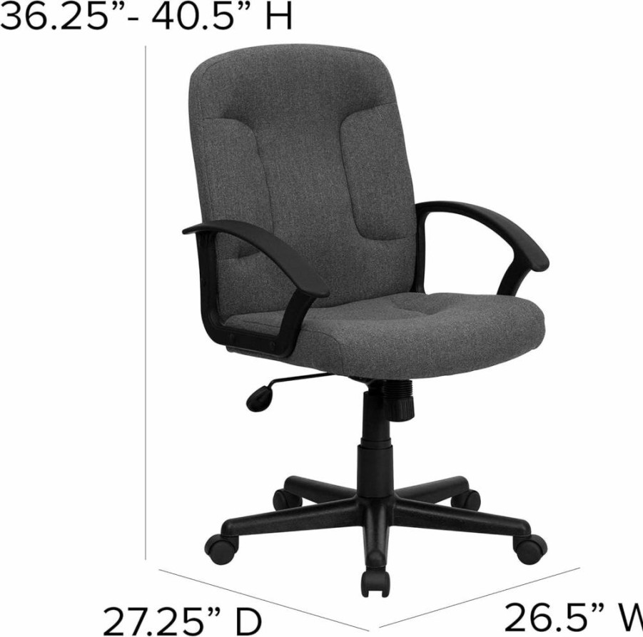 Flash Furniture Garver Executive Office Chair - Gray Fabric Mid-Back Swivel with Nylon Arms, Ergonomic Desk Chair