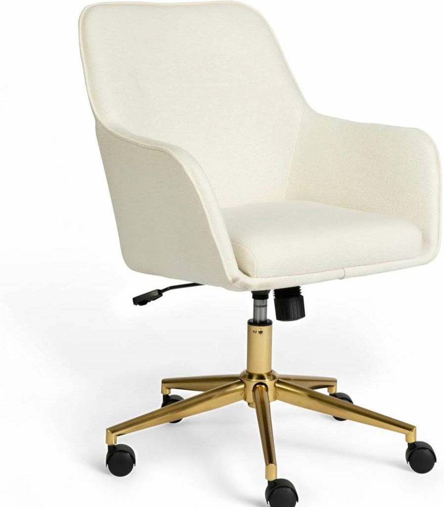 Martha Stewart Rayna Swivel Office Chair - Black Faux Leather with Brass Frame, Flared Arms, Ergonomic Home Desk Chair