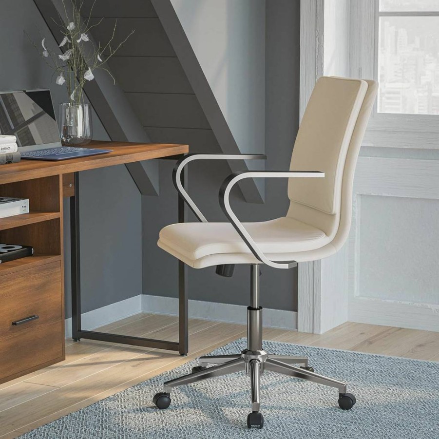 Flash Furniture James Mid-Back Executive Office Chair - Gray Leathersoft Upholstery, Brushed Chrome Base, Adjustable Height & 360 Swivel - Ergonomic Desk Chair