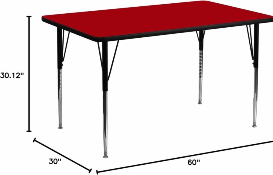 Flash Furniture Wren 30x60 Inch Adjustable Height Rectangular Activity Table - Yellow Thermal Laminate Top for School or Office