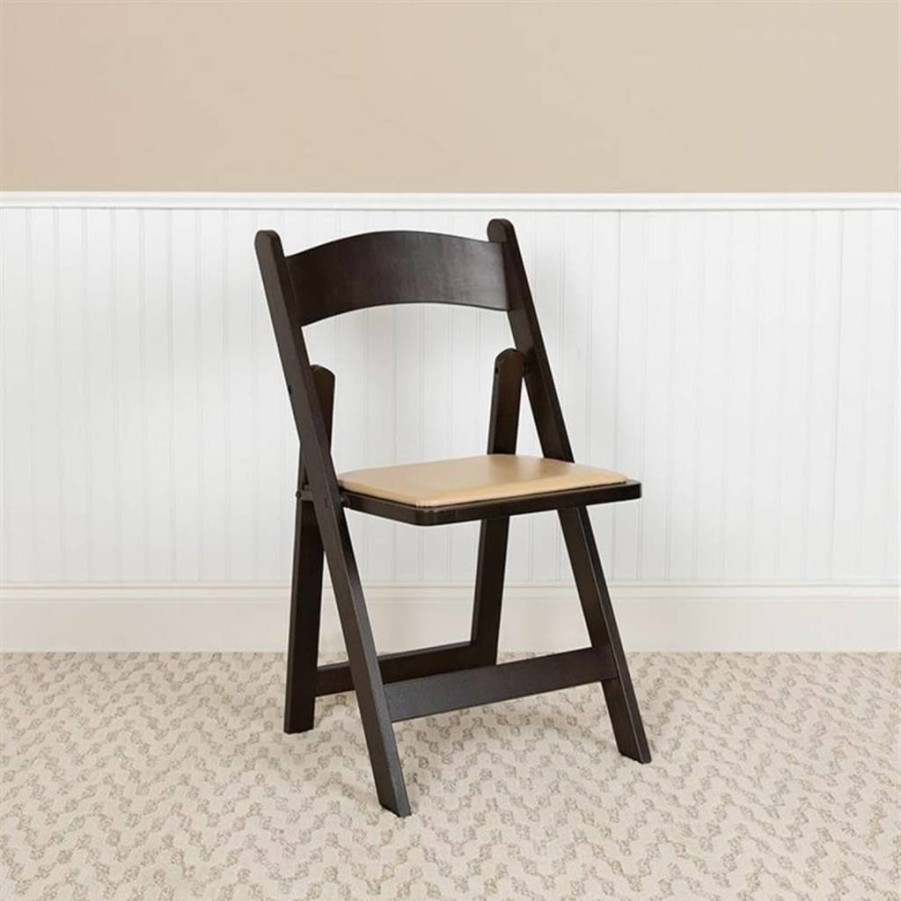 Flash Furniture Hercules Series XF-2903 Folding Chair - Vinyl Padded Seat, Chocolate Wood Finish, Space-Saving Design