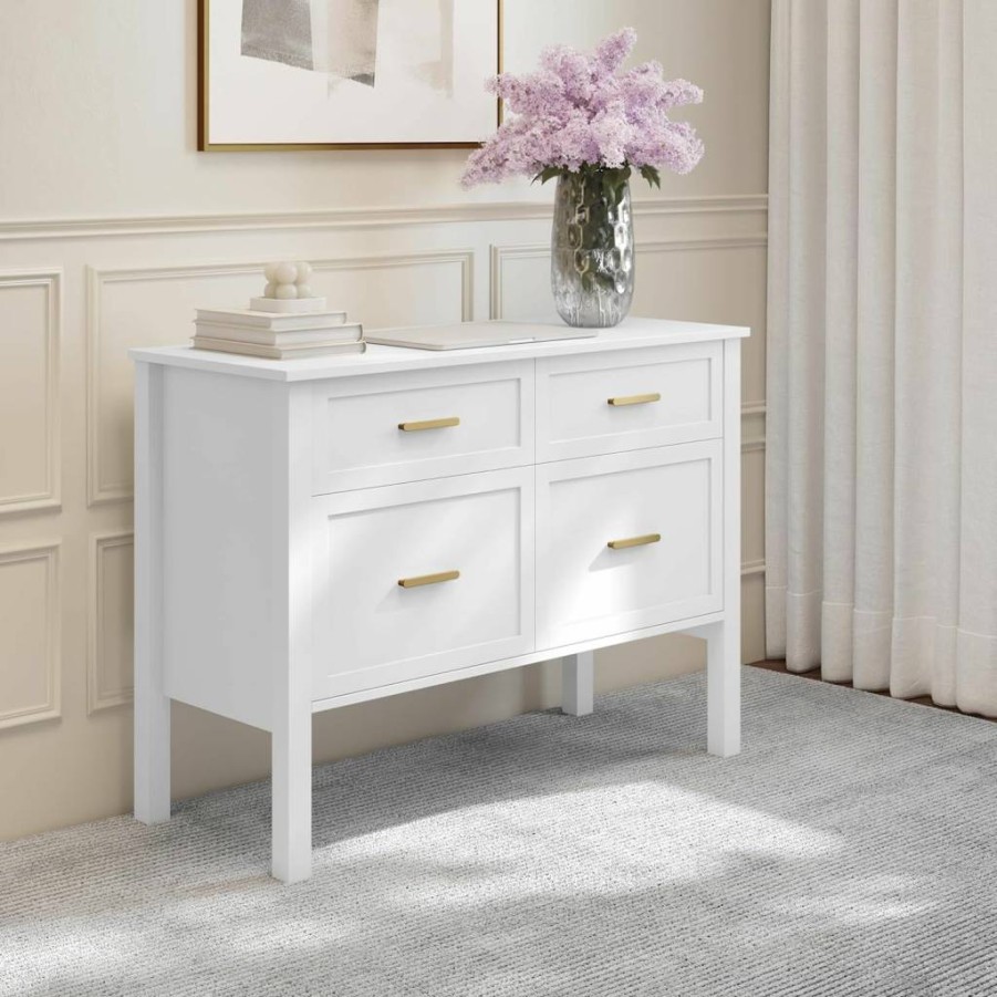 Martha Stewart White Shaker Style 4-Drawer Lateral File Cabinet for Home Office