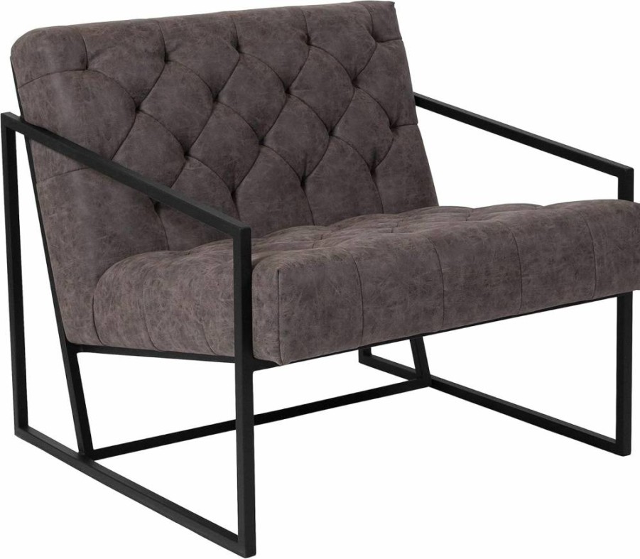 Flash Furniture Hercules Series Tufted LeatherSoft Lounge Chair - Retro Black Accent Chair for Living Room, Office, or Den