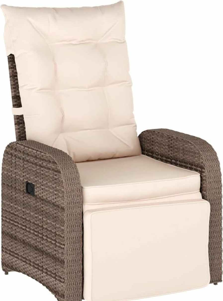 Flash Furniture 2-Piece Nemo Indoor/Outdoor Wicker Recliner Set with Side Tables, Beige/Brown Rattan Lounge Chairs for Patio