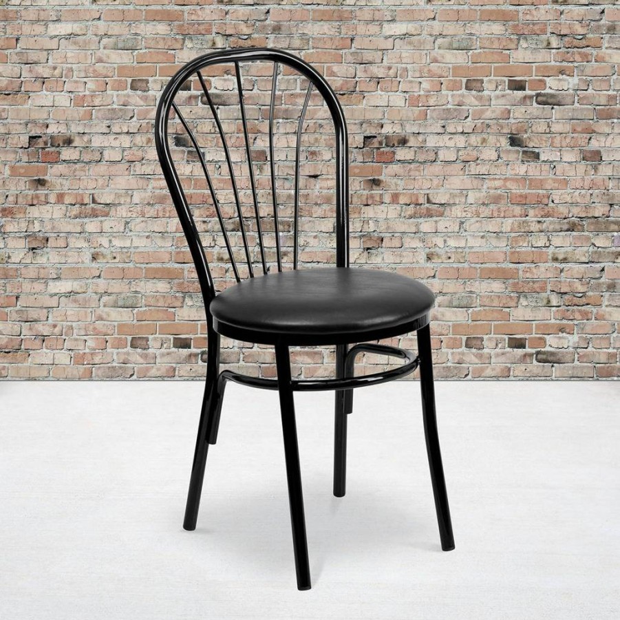 Flash Furniture 2-Pack Hercules Series Metal Chairs with Fan Back Design & Black Vinyl Seating