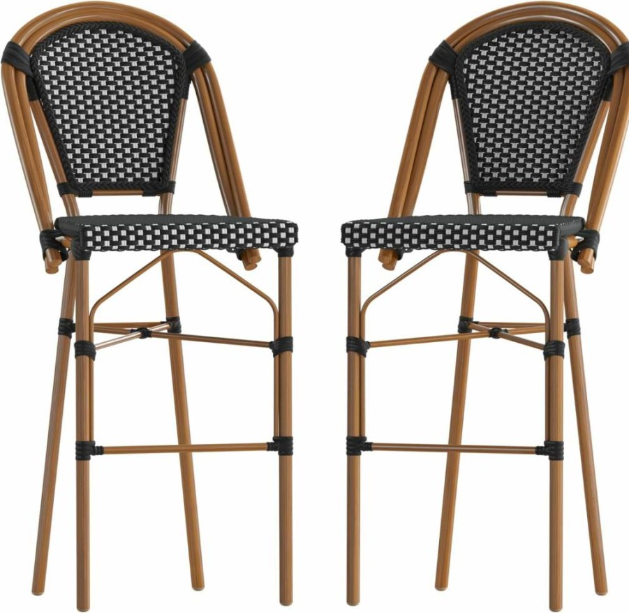 Flash Furniture 30" Stackable Bar Stool - Commercial Grade Bistro Height, Indoor/Outdoor Use, Black/White & Natural Finish