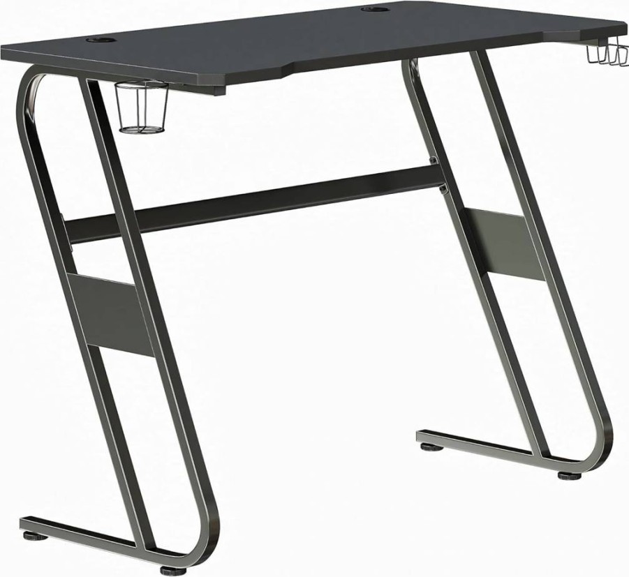 Flash Furniture Fisher Red Ergonomic Gaming Desk with Cup Holder & Headphone Hook - Adjustable Height Computer Desk for Home Office