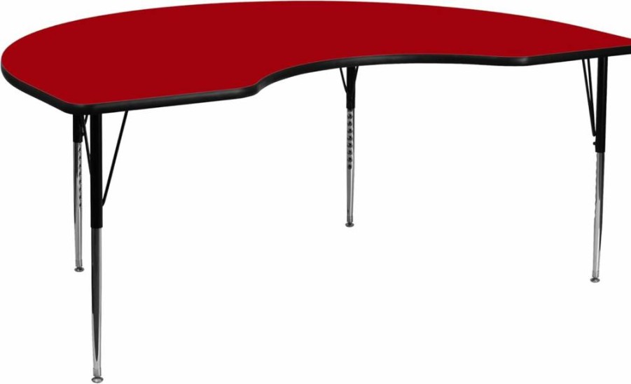 Flash Furniture Wren 48" x 72" Adjustable Height Kidney Shaped Activity Table - Oak Thermal Laminate Work Surface