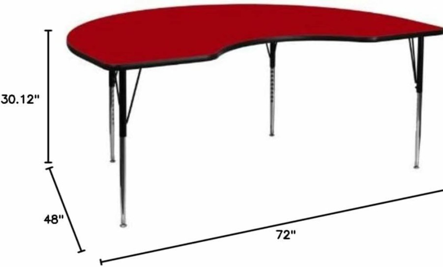 Flash Furniture Wren 48" x 72" Adjustable Height Kidney Shaped Activity Table - Oak Thermal Laminate Work Surface