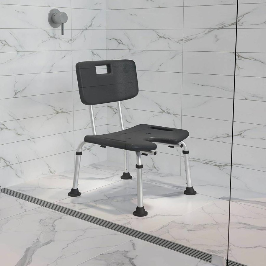 Flash Furniture Hercules Series 300 lb. Capacity Adjustable Navy Shower Chair with Non-Slip Feet, Tool-Free Quick Assembly