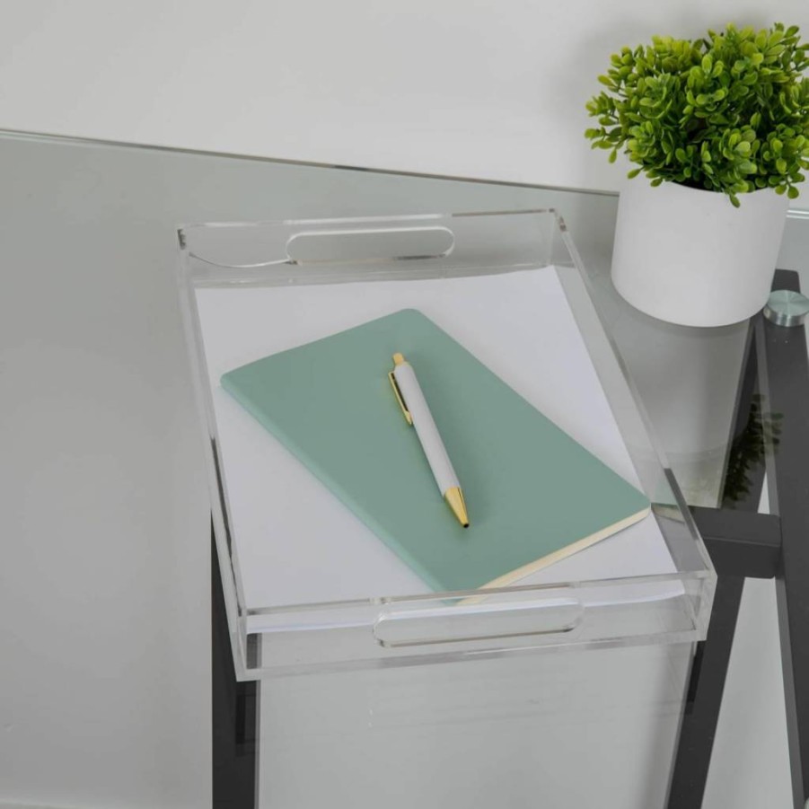 Martha Stewart Clear Acrylic Letter Tray - 12.75" x 8.75" Desk Organizer for Files, Magazines, Notebooks & Office Supplies